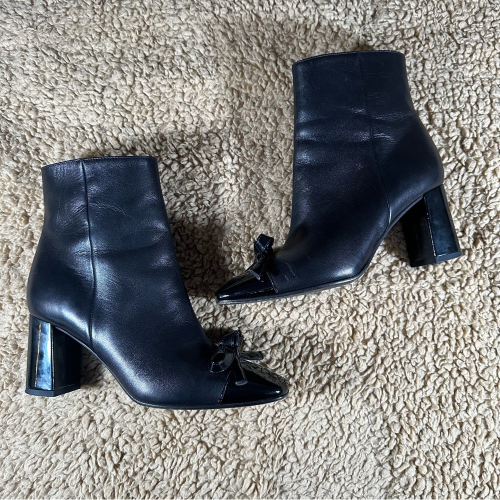 Odelia Kate Spade Black Leather Square Toe Ankle Boots With Bow Size 6
